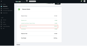 Screenshot of FlavorCloud Admin highlighting insurance cost in billing breakdown
